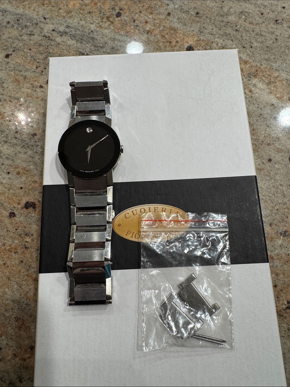 Movado Men's Black Dial Stainless Steel Bracelet Watch with extra links